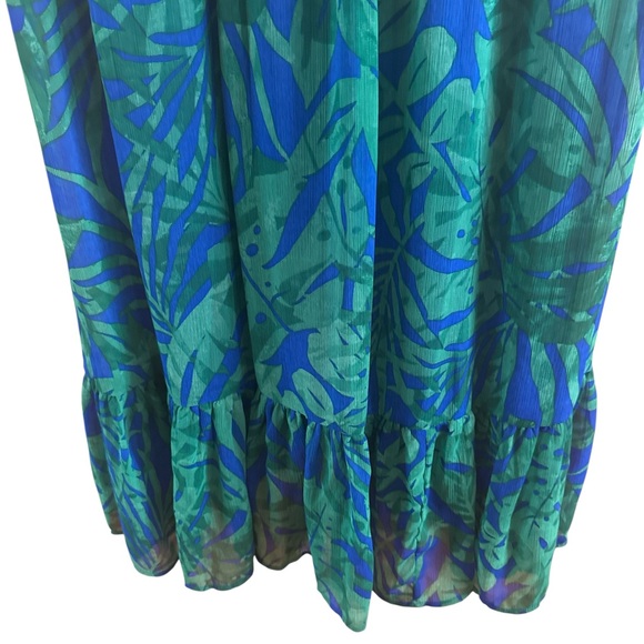 DKNY Women’s Fit & Flare Twisted Front Midi Dress Size 10 V Neck Blue Green - Picture 6 of 10